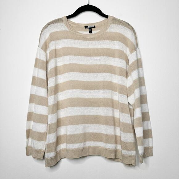 Eileen Fisher Linen Silk Blend Striped Round Neck Box Top Sweater Size Medium - Picture 1 of 9